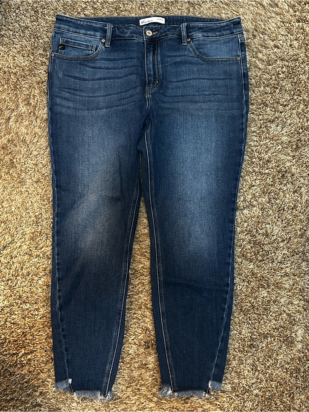 KanCan Dark Blue Skinny Mid-Rise Frayed Hem Jeans